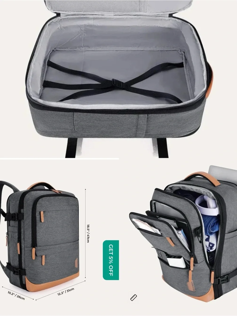 Bagsmart Falco 40L Expandable Airline Approved Carry On Travel Backpack